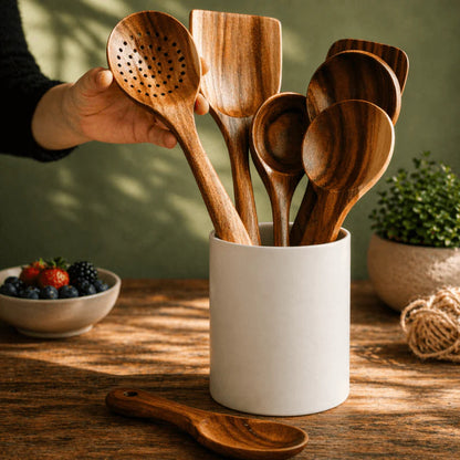VTLFX™ Teak Utensils | 7-Piece Non-Toxic Kitchen Set